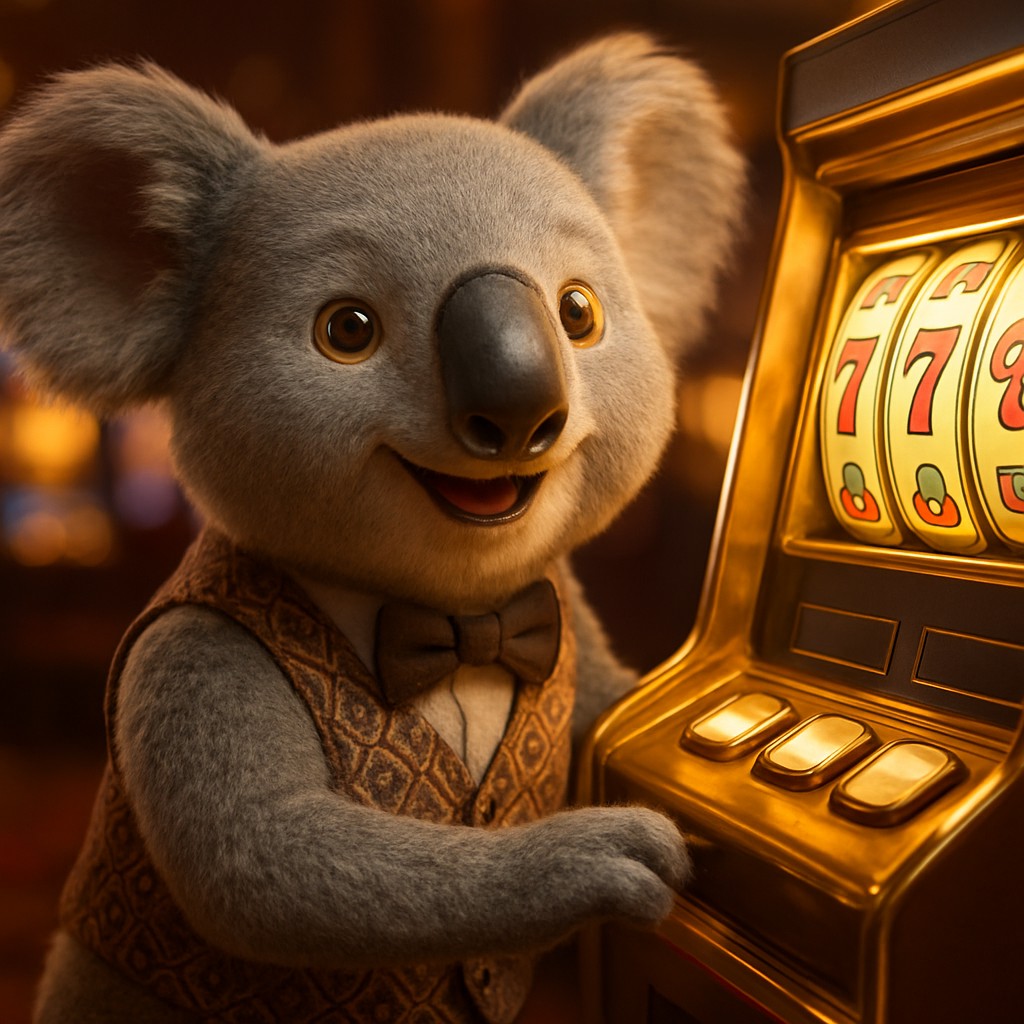 bkok গ্ল্যামারাস গেমিং প্ল্যাটফর্মে আর্কেড মেশিনের পাশে আনন্দিত চরিত্র