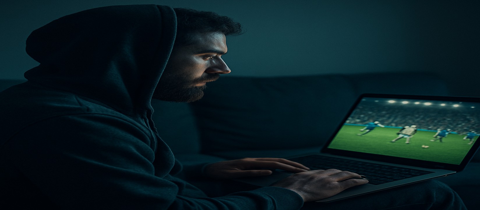 সোফায় আরাম করে বসে ল্যাপটপে গেম খেলছেন একজন ব্যবহারকারী